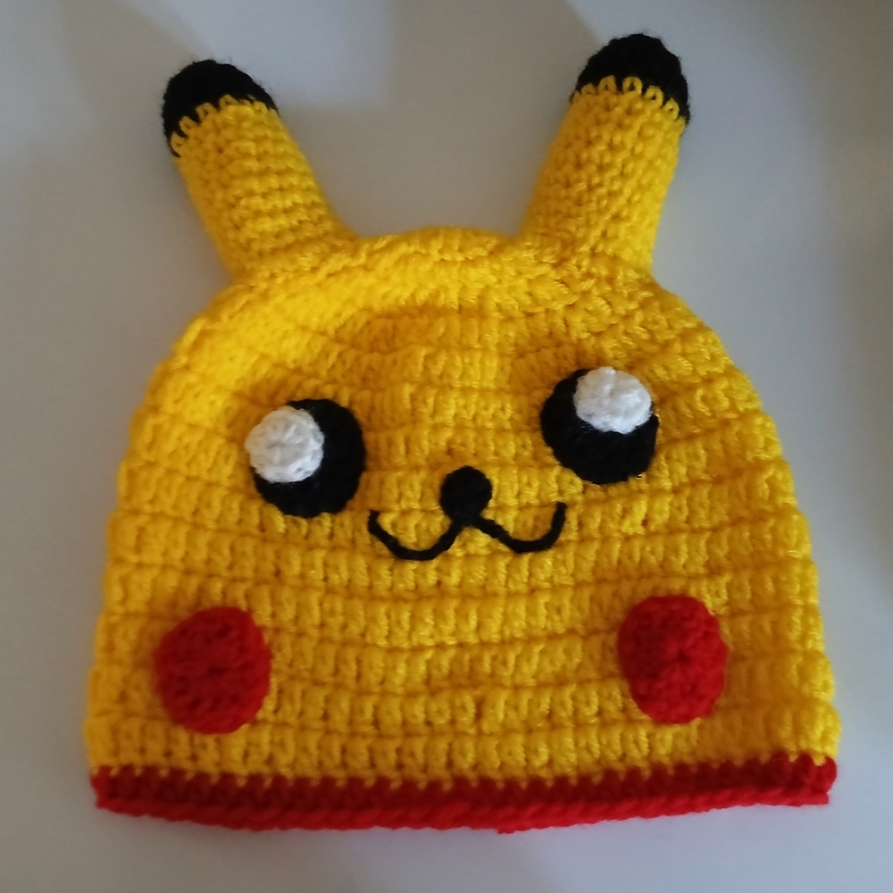 NWT Unisex Handcrafted Yellow and Black Crochet Pokemon Pikachu Hat.
